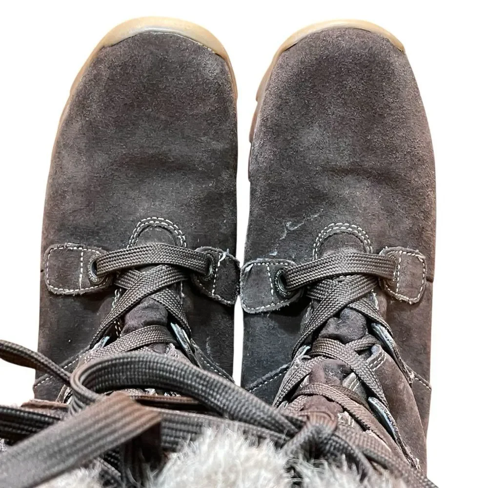 ZeroXposur Brown Suede Winter Boots Fur-Trimmed Tassel Tie Tall Warm